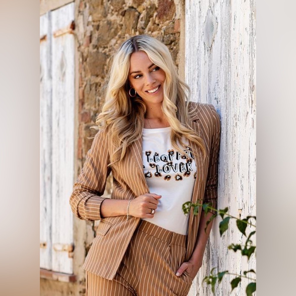 ESQUALO Striped Sand Colour Open Front Blazer Size 6